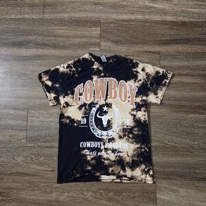 Vintage Cowboy Graphic Bleach Tie-Dye T-Shirt Size Small